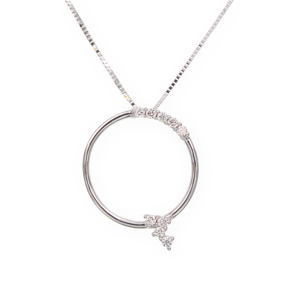 Colgante círculo en oro blanco 18k y brillantes - Incluye cadena 