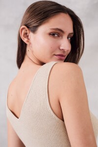 Top Lurex Escote V Beige Melange