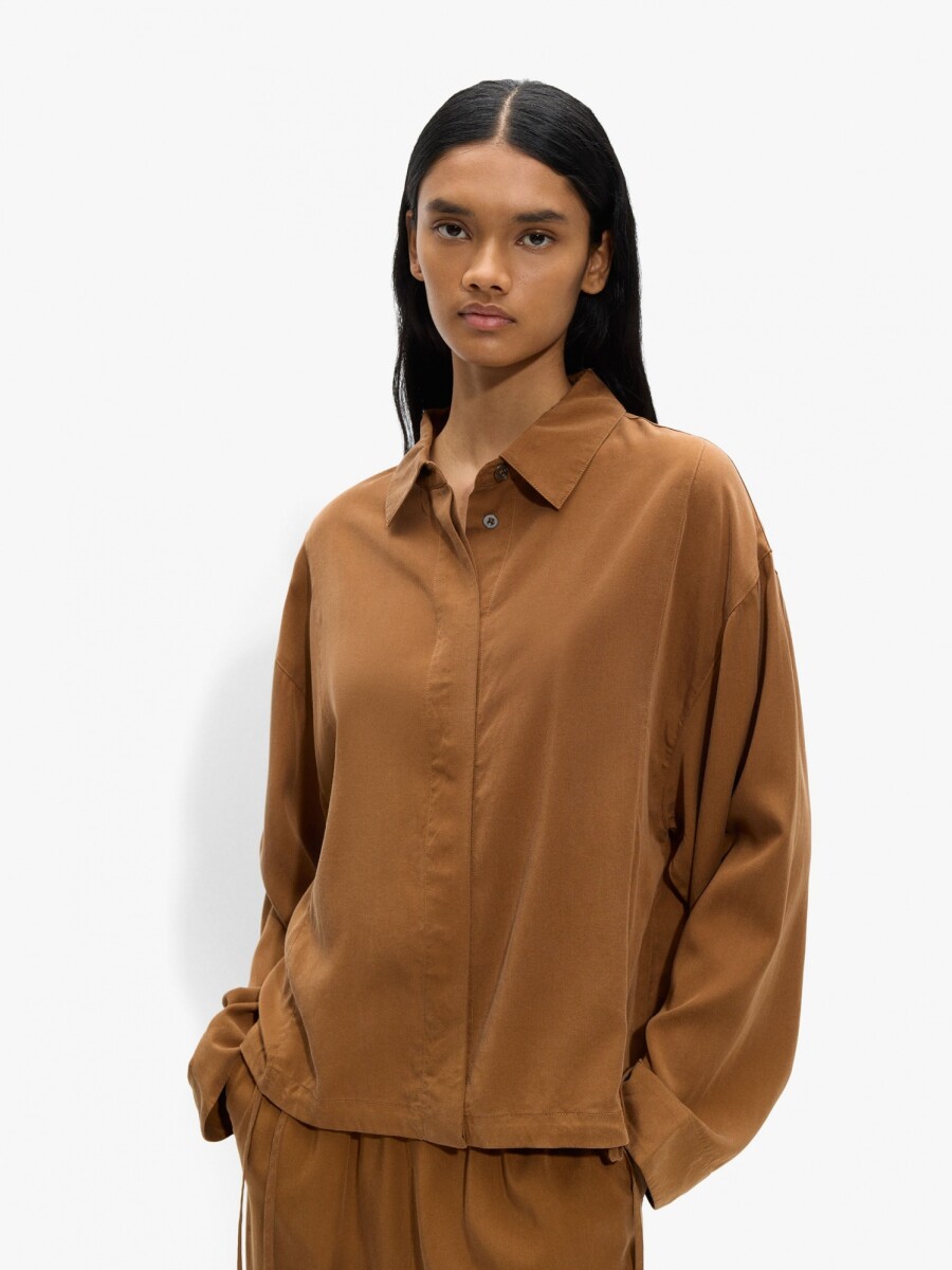 Camisa Lisa 100% Lyocell marron