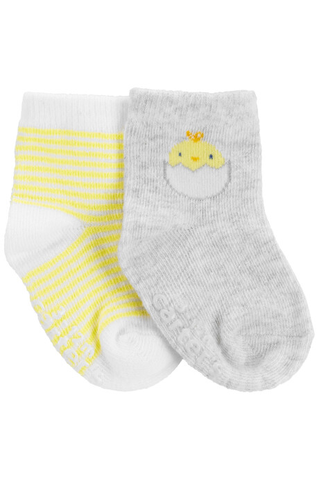 Pack dos pares de medias de algodón, antideslizantes, diseño pollito Sin color