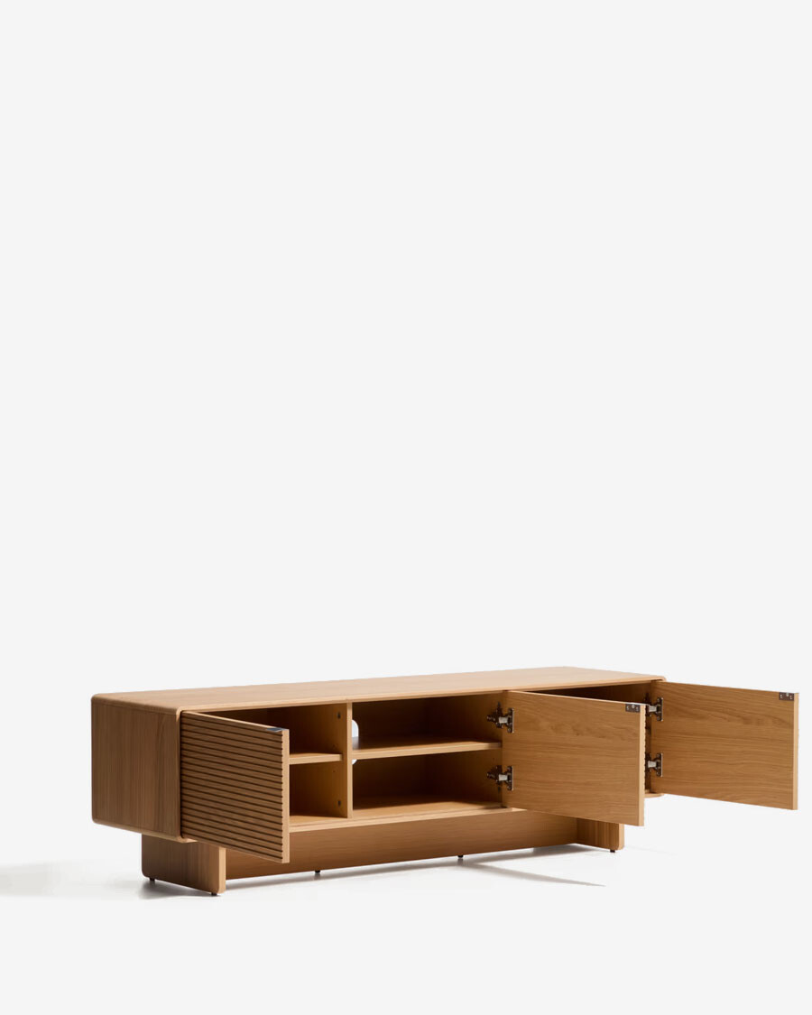 Mueble TV Norlen 3 puertas de chapa de roble acabado tono natural FSC Mix Credit 150 x 40 cm Mueble TV Norlen 3 puertas de chapa de roble acabado tono natural FSC Mix Credit 150 x 40 cm