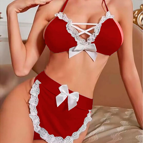 Fantasía de Encaje Mucama Rojo
