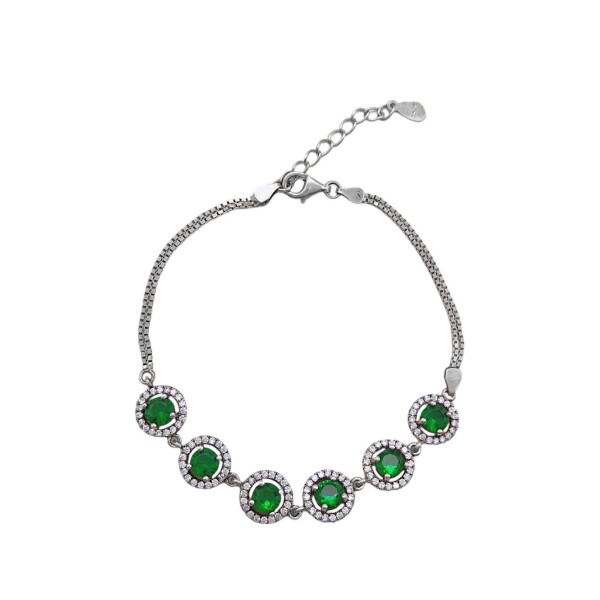 Pulsera circulo-Plata 925-Piedra zirconia blanca y verde-PU3014 conpiedra