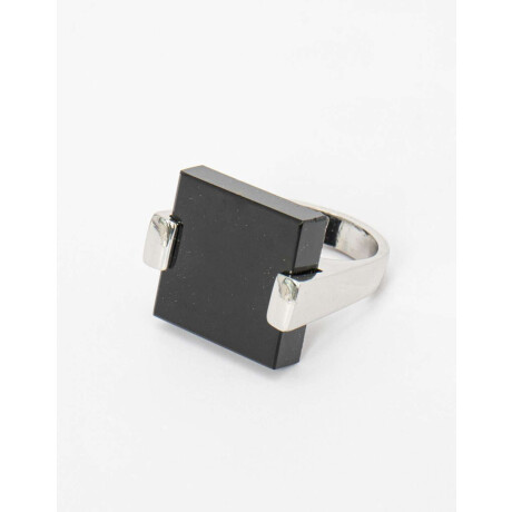 Anillo Grande De Metal Con Piedra Plateado