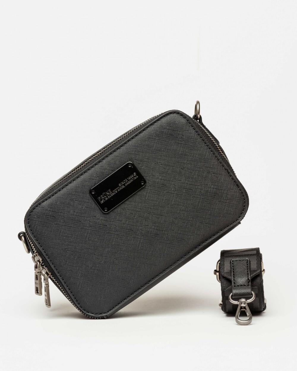 Bandolera New Penny en efecto cuero zaffiano Negro