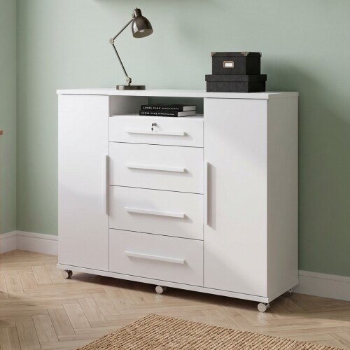 Cómoda Zapatera Versatil 2 Puertas 4 Cajones Blanco