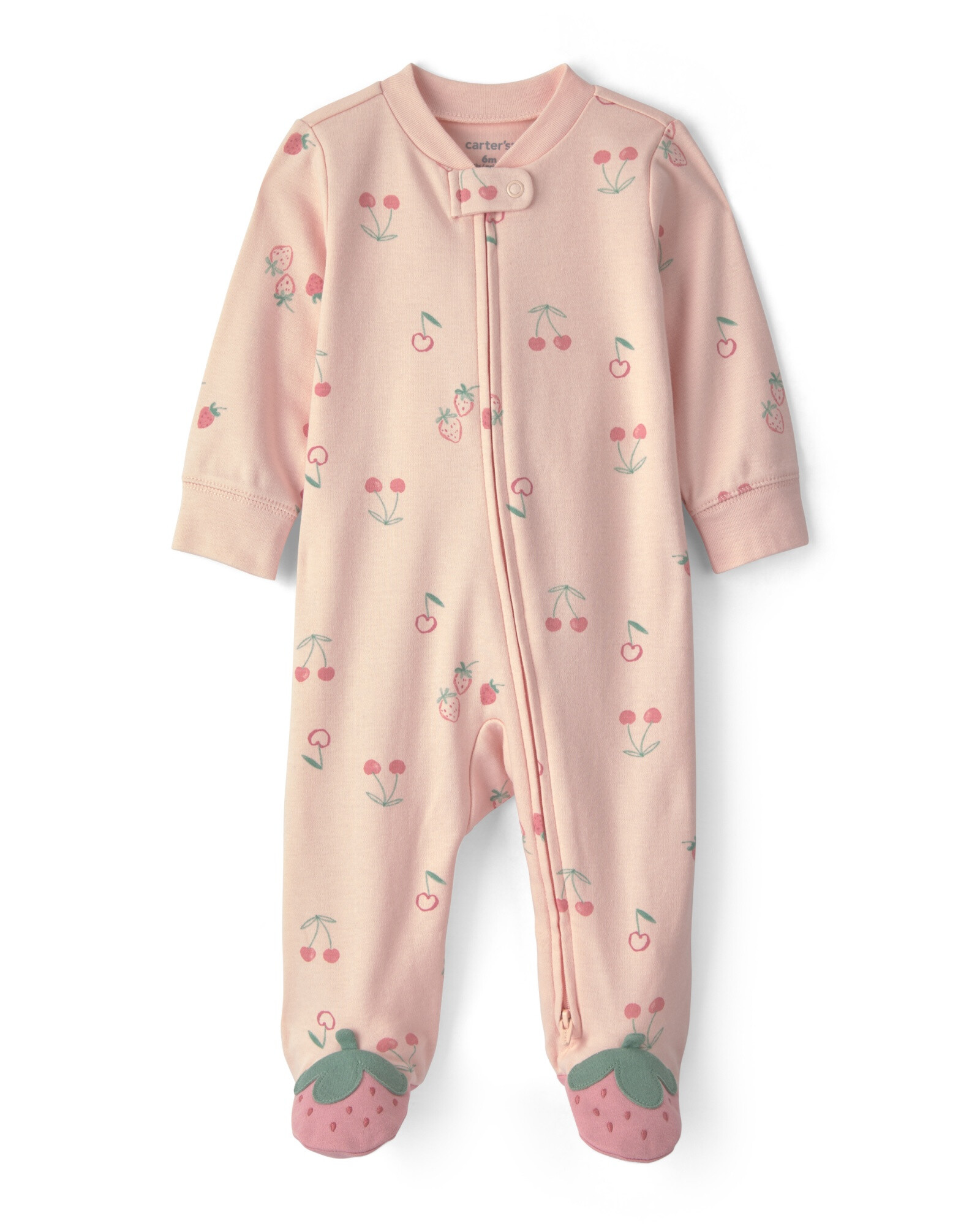 Pijama una pieza de algodón, con pie, rosado, diseño frutillas y cerezas Pijama una pieza de algodón, con pie, rosado, diseño frutillas y cerezas