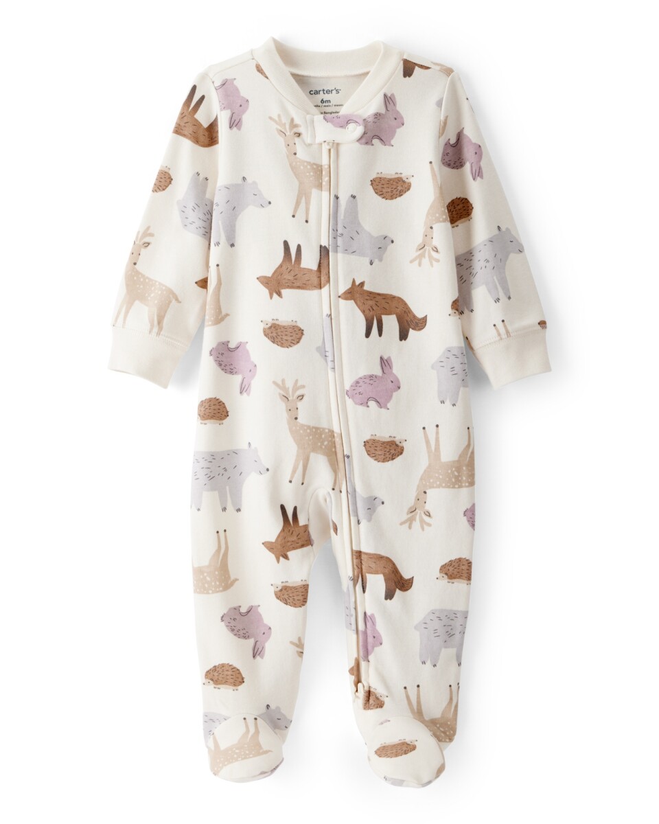 Pijama una pieza de algodón, con pie, diseño bosque 