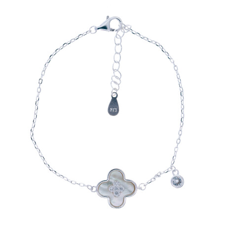 Pulsera de plata 925, nacar y circonia, FLOR. Pulsera de plata 925, nacar y circonia, FLOR.