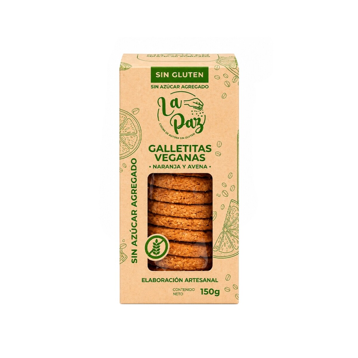 Galletas naranja y avena s/azúcar veganas 150g La Paz 