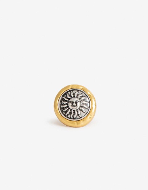 Anillos Medianos y Grandes Metal Anillo Grande Moneda Sol - Dorado Oro Amarillo