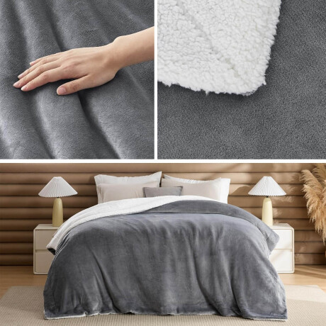 Frazada X2 Manta Polar 2 Plazas C/corderito 200x230cm Gris