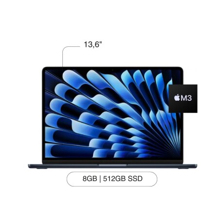 APPLE MACBOOK AIR 13,6' M3/8GB/512GB APPLE Macbook Air MRXW3LL/A 13,6' 512GB SSD / 8GB M3 Chip - Midnight