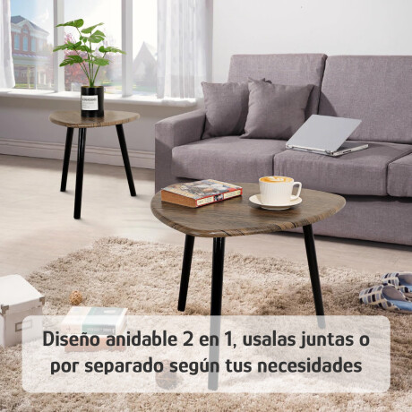 Set x2 Mesas Auxiliares Triangulares Anidables Madera Retro Marrón Oscuro
