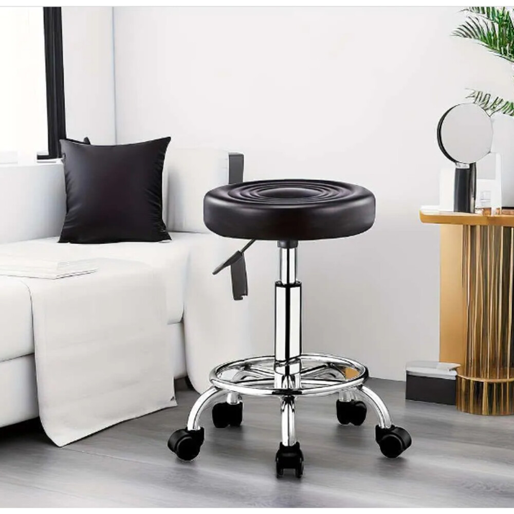 Banquito Giratorio Taburete Ajustable Rueditas Peluquería Negro