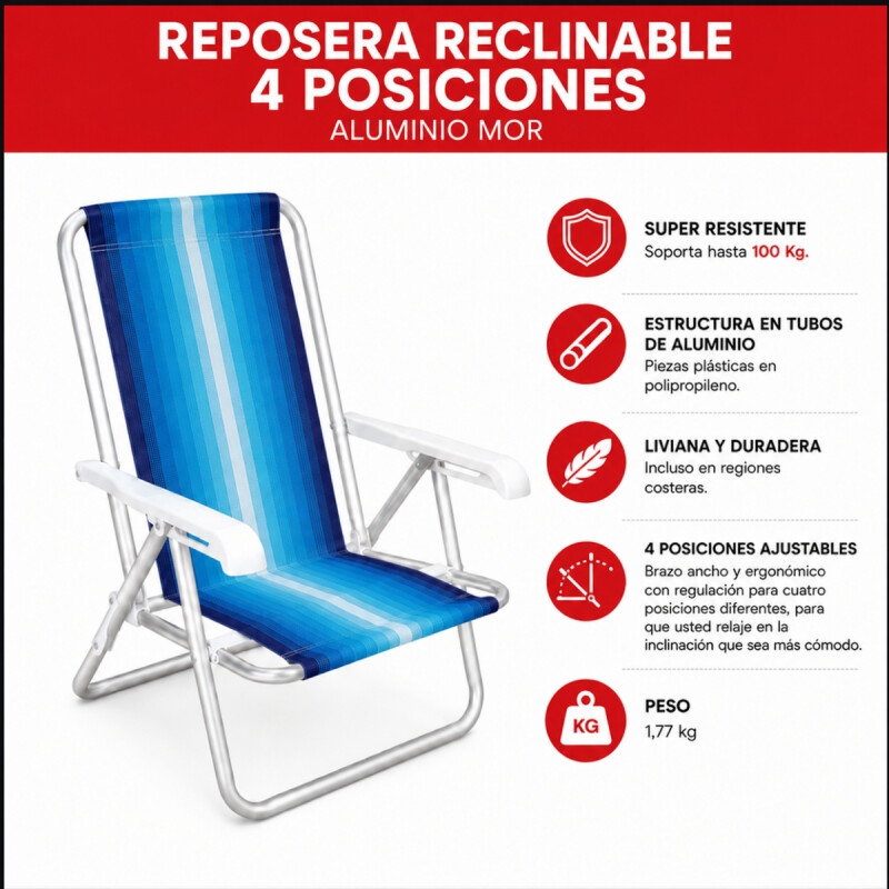 Set x2 Silla reclinable 4 posiciones aluminio AZUL