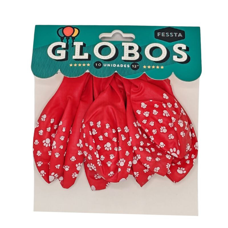 Globo Fessta Diseño Huellas x10 Und Rojo