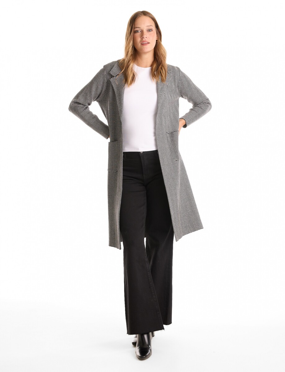 Chaqueta Tejida Larga - Negro/blanco 
