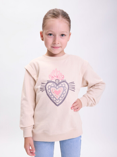 Buzo deportivo estampa Corazón Beige