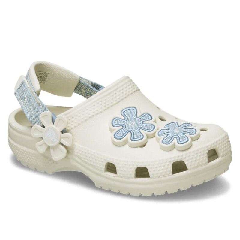 Crocs Classic Clog Toddler Denim Flower Blanco