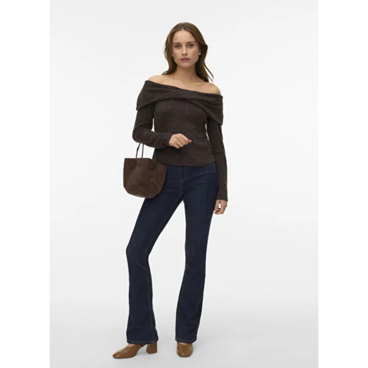 VMKAIA LS OFF SHOULDER TOP JRS GA - Chocolate Torte 