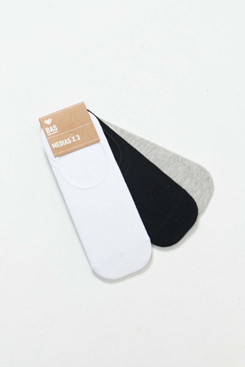 Pack x3 media invisible lisos Blanco Negro Y Gris