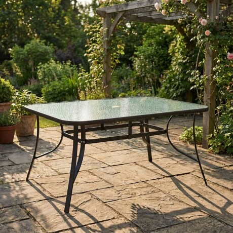 MESA DE COMEDOR ACERO-Y-VIDRIO NEGRO MALACA