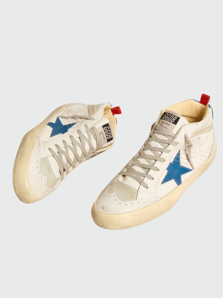 Golden Goose-Botines de cuero acordonados, Mid Star - Blanco 