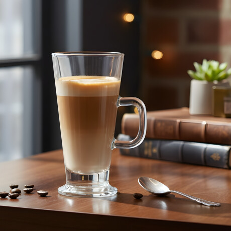 Taza de vidrio alta con asa 285ml TRANSPARENTE