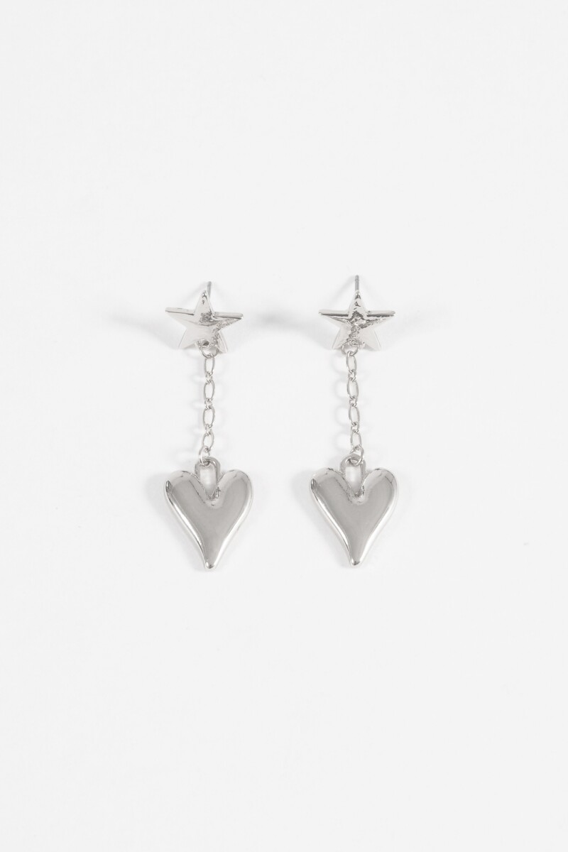 Caravanas cadena cora estrella plateado