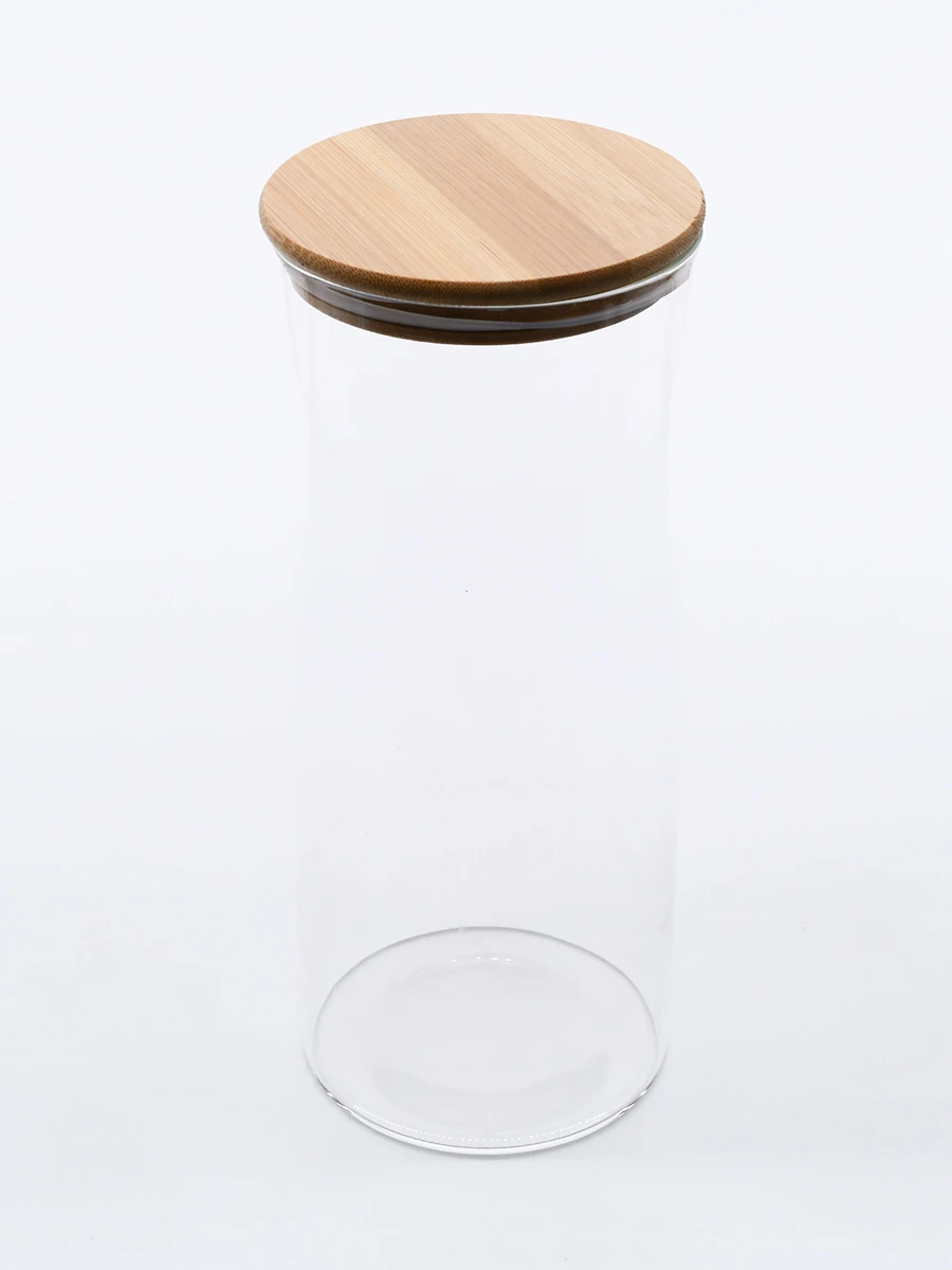 FRASCO VIDRIO TAPA BAMBOO - TRANSPARENTE 