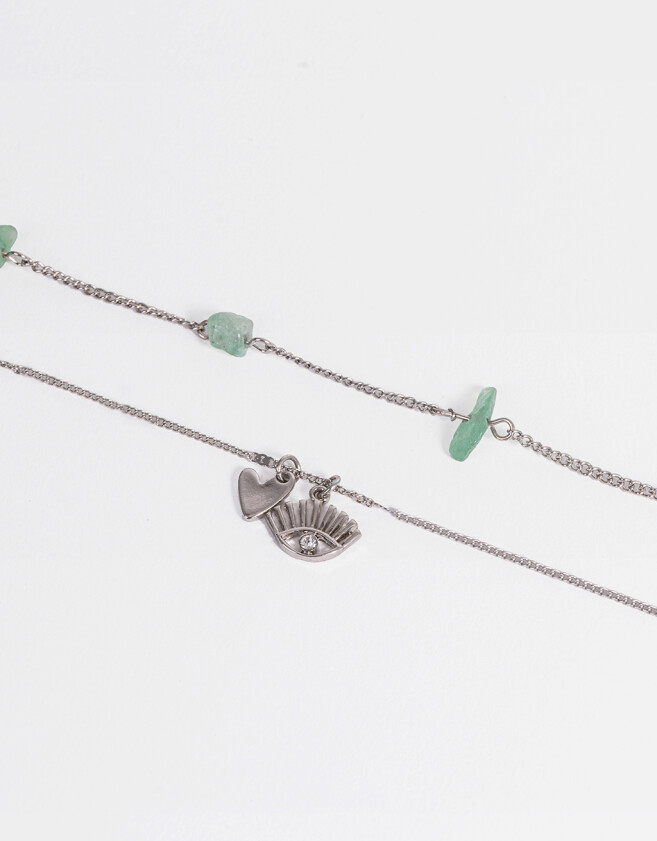 Cadena Corta con Dije Con Piedra Natural Collar Con Piedra Natural Aventurina - Plateado