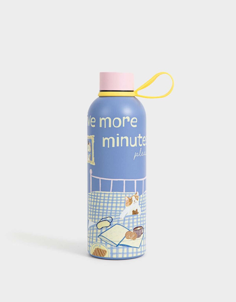 Botella De Acero Inoxidable De 500ml Con Strap De Silicona - Azul Marino 
