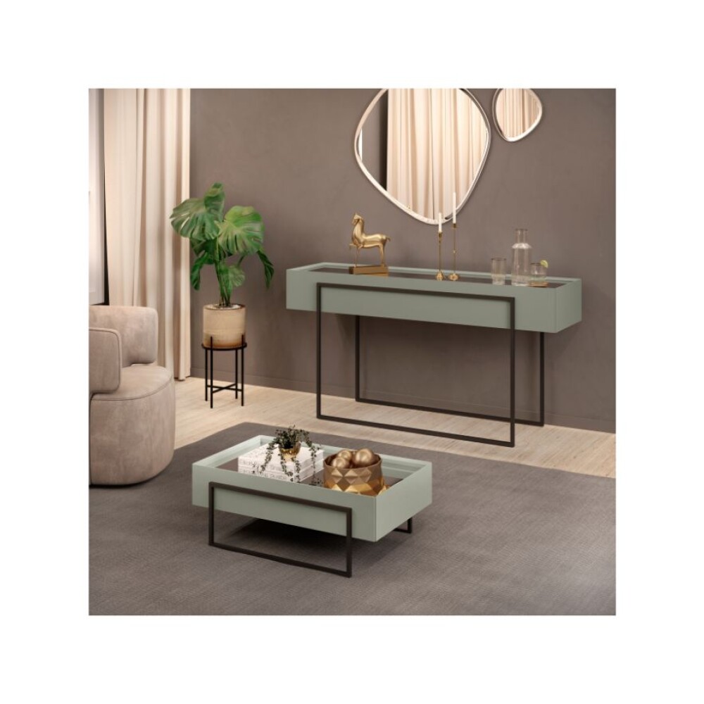 Mesa De Living Vidrio Y Metal - Pilar Verde