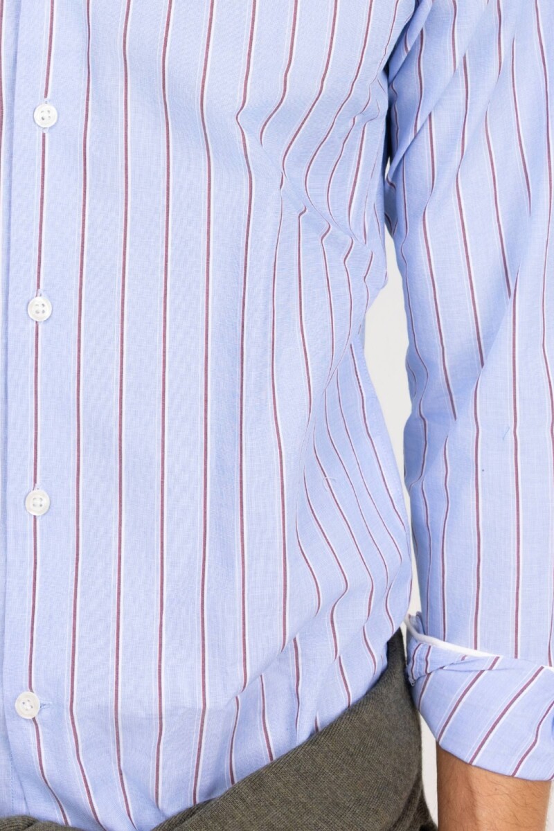 Camisa Popelín El Ganso Celeste Rayas Granate