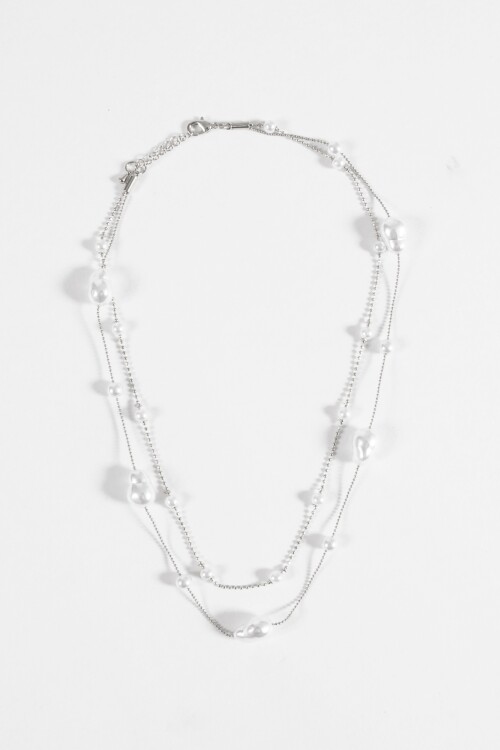 Collar doble perlas plateado