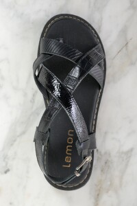 Sandalia Combinada Cuero Negro
