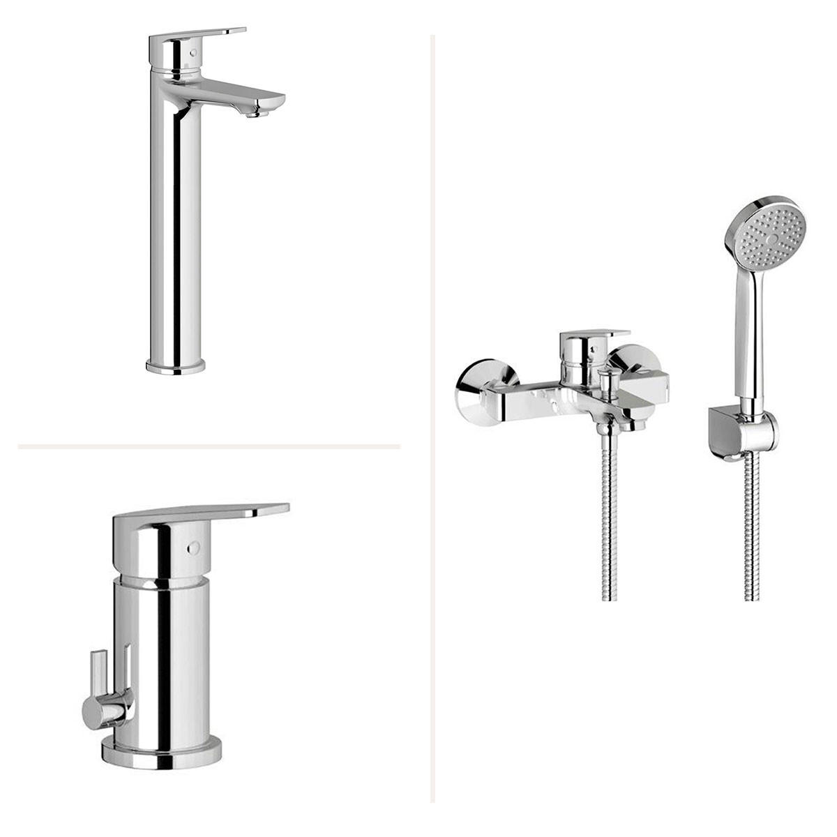 Juego De Griferia Lavatorio Alto Ducha Bidet Brillo Blest 