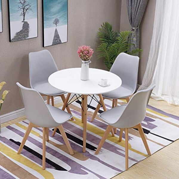 Silla de Comedor Nórdica Estilo Eames de Madera Acolchonada Color Gris x4 Unidades Silla de Comedor Nórdica Estilo Eames de Madera Acolchonada Color Gris x4 Unidades