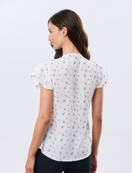 BLUSA ESTAMPADA CON VOLADOS Hojas Azul