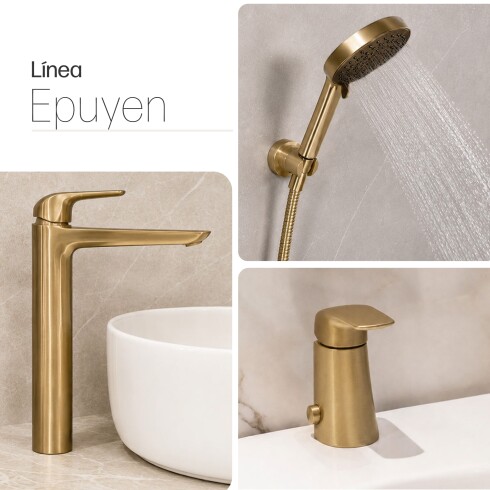 Juego Grifería Ducha Teléfono Bidet Y Lav Alto DORADO-BRUSHED GOLD