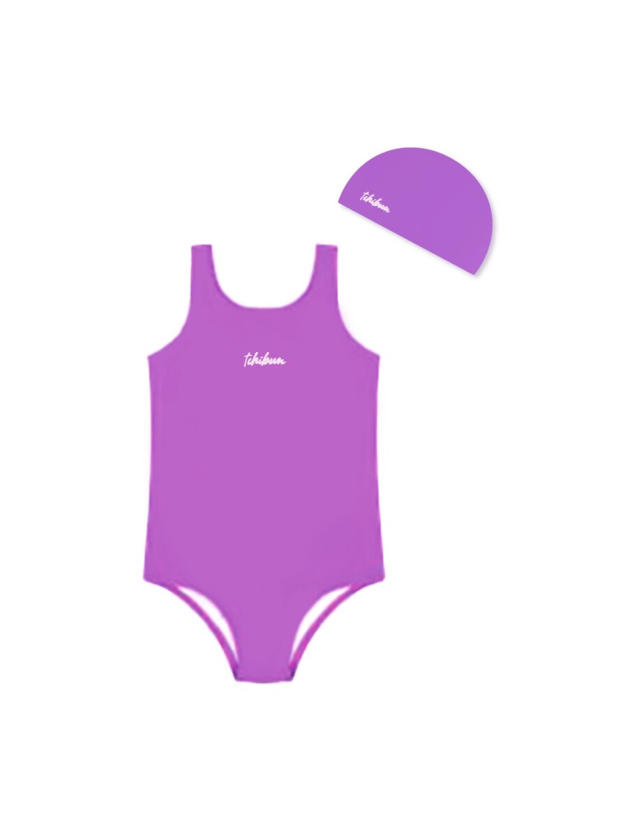 Traje De Baño Infantil Con Gorra Con Proteccion UV50+ Violeta 
