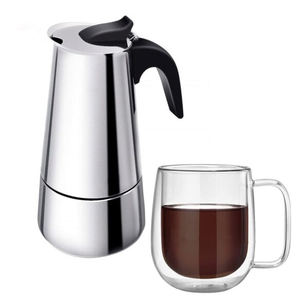 Pack Cafetera Italiana + Taza Doble Pared Anti Quemaduras Pack Cafetera Italiana + Taza Doble Pared Anti Quemaduras