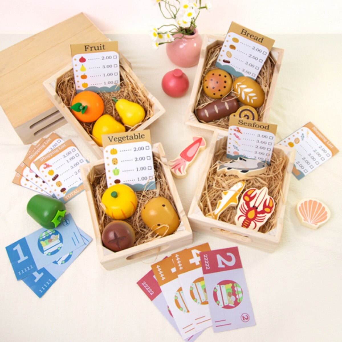 JUEGO DE FRUTAS, VERDURAS, PAN Y COMIDA EN MADERA 0179 