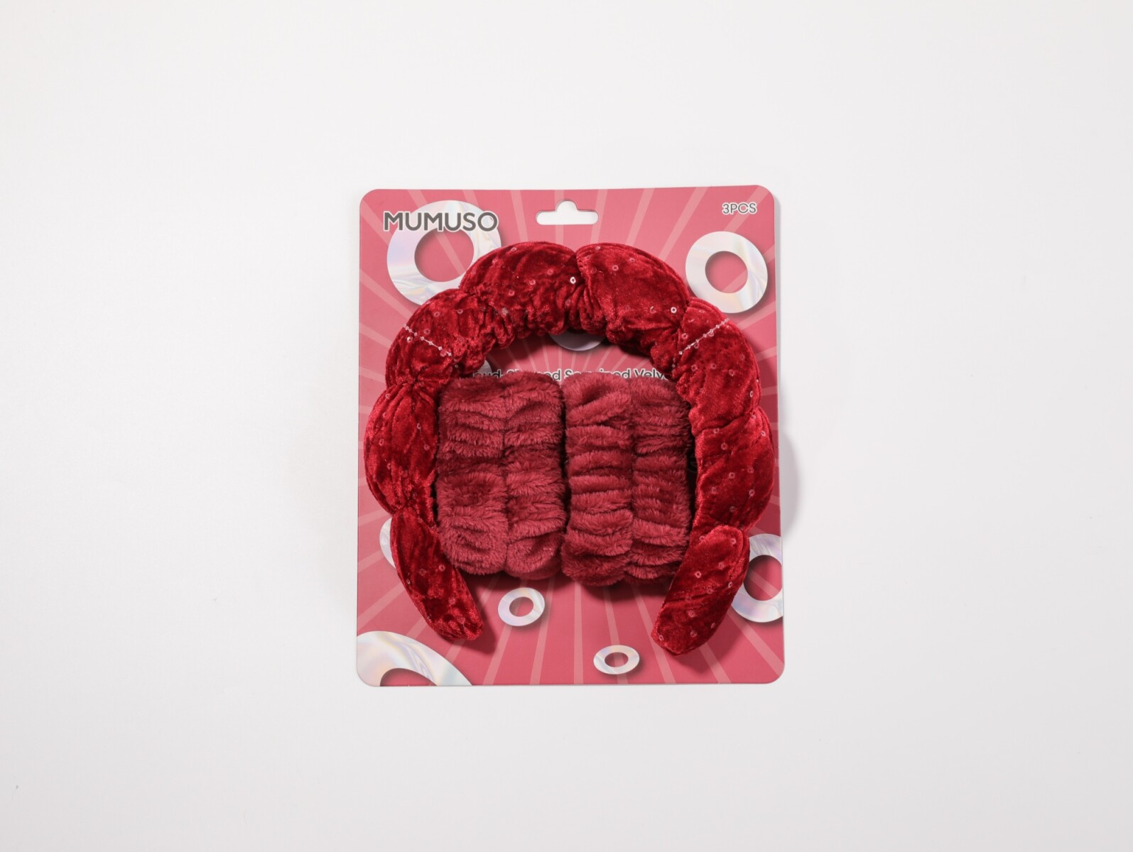 DIADEMA DE TERCIOPELO CON LENTEJUELAS CON FORMA DE NUBE Y PULSERAS (ROJO) 