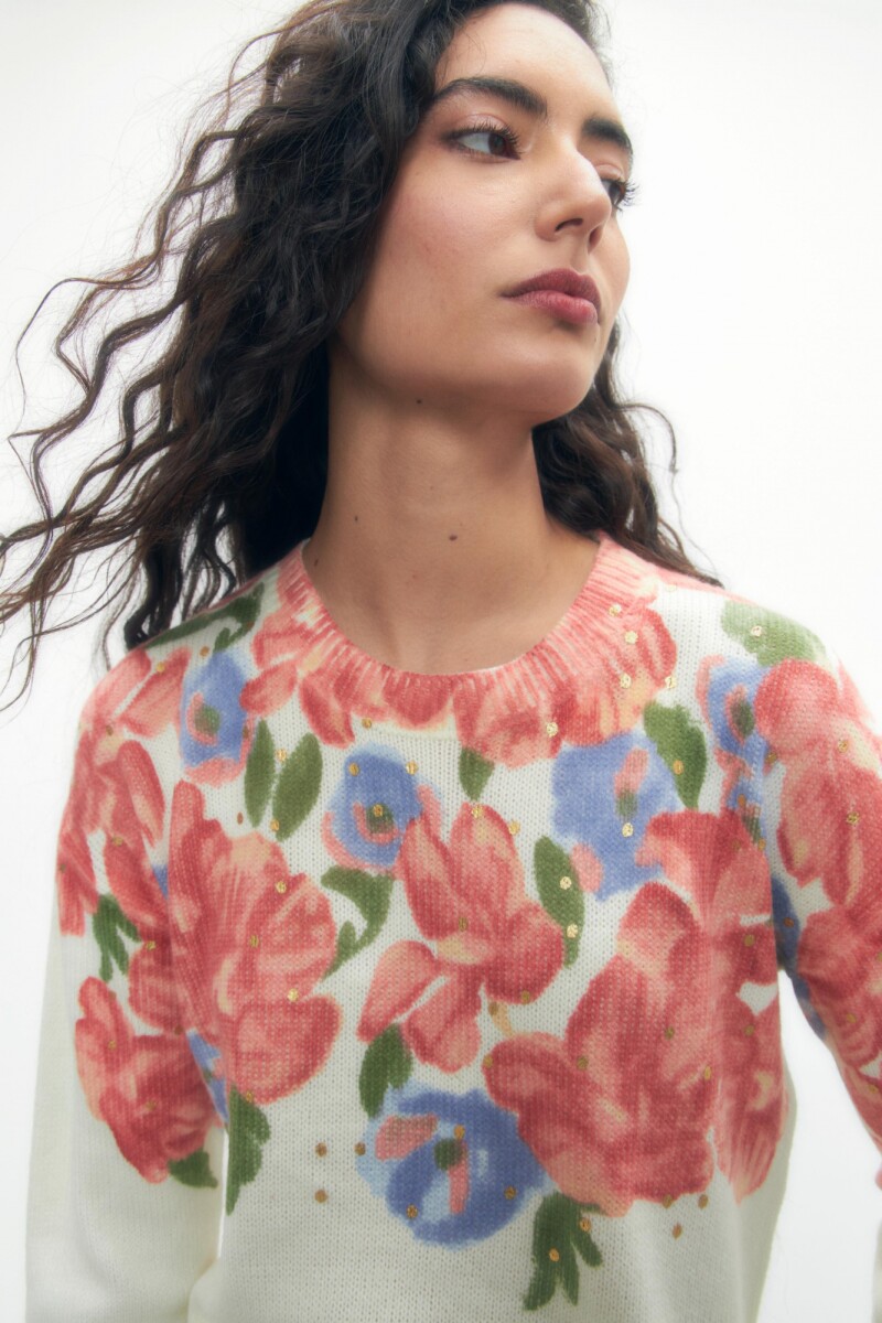 Sweater con estampa floral crudo