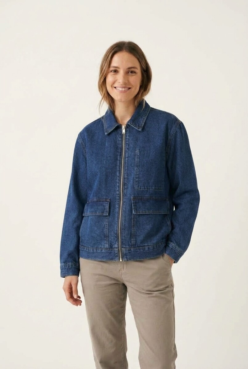 Campera denim con cierre - Jean oscuro 