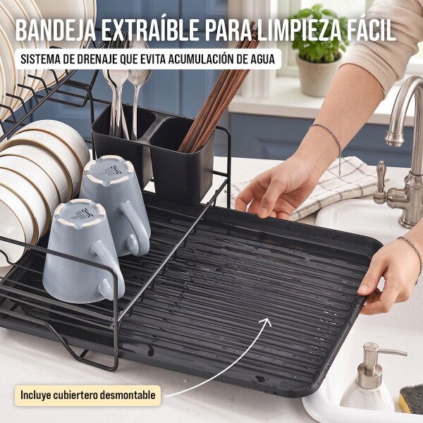 Escurridor de Platos de Cocina Escurreplatos de 2 Niveles Desmontable Color Negro Escurridor de Platos de Cocina Escurreplatos de 2 Niveles Desmontable Color Negro