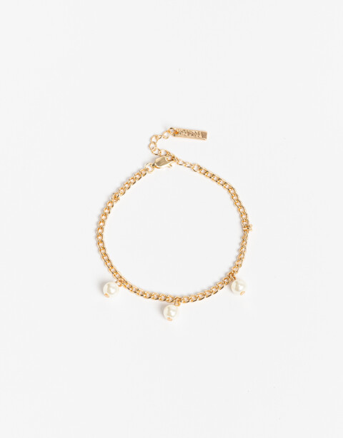 Pulseras Flexibles Metal Pulsera Flexible Con Perlas Bañada En Oro - Dorado