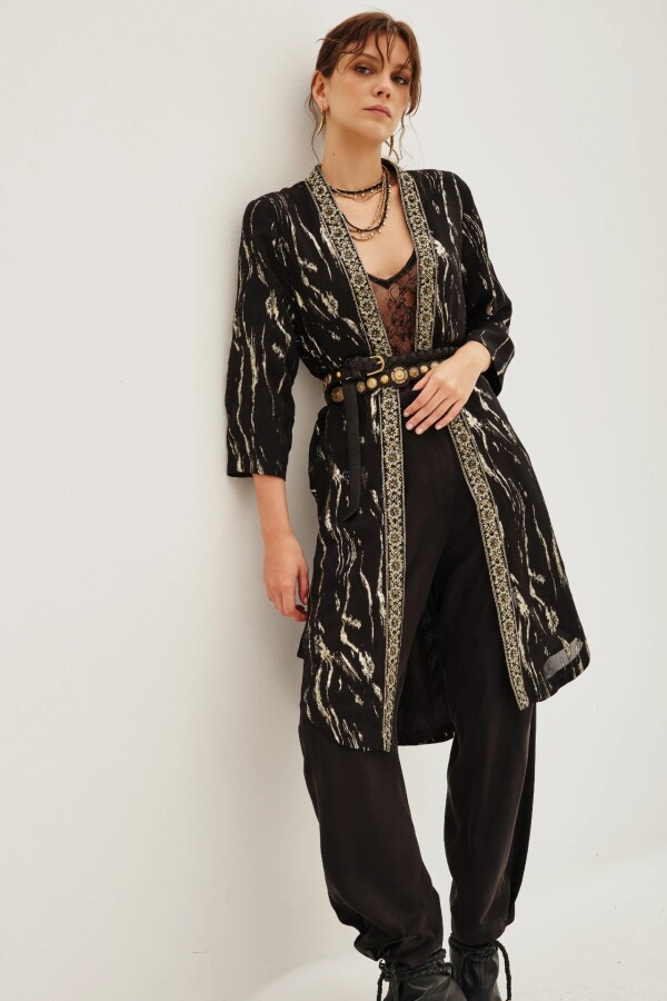 Kimono Jacquard Cebra Lurex Negro